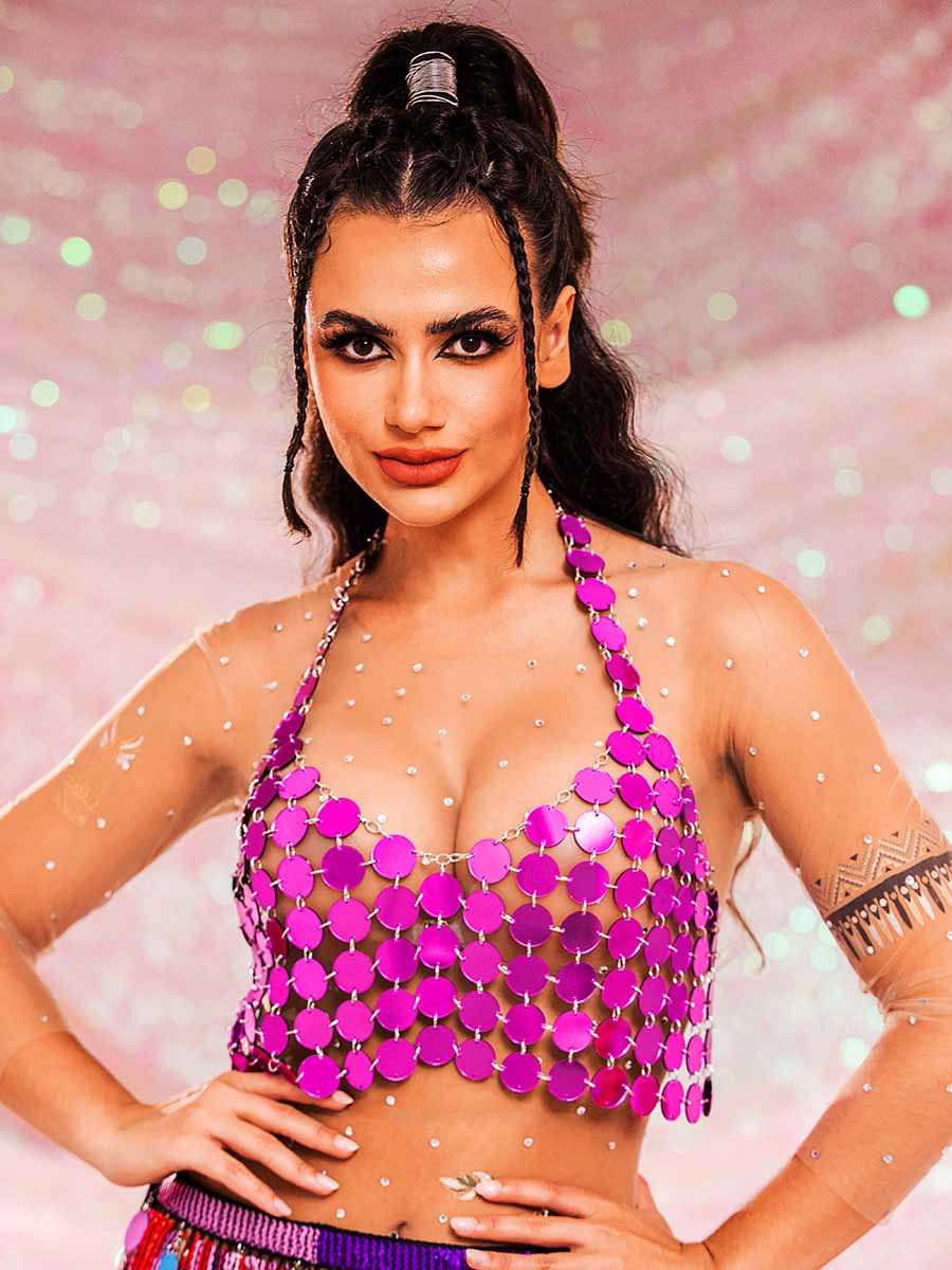 Purple Sequin Tank Top - Chainmail Halter Vest Top