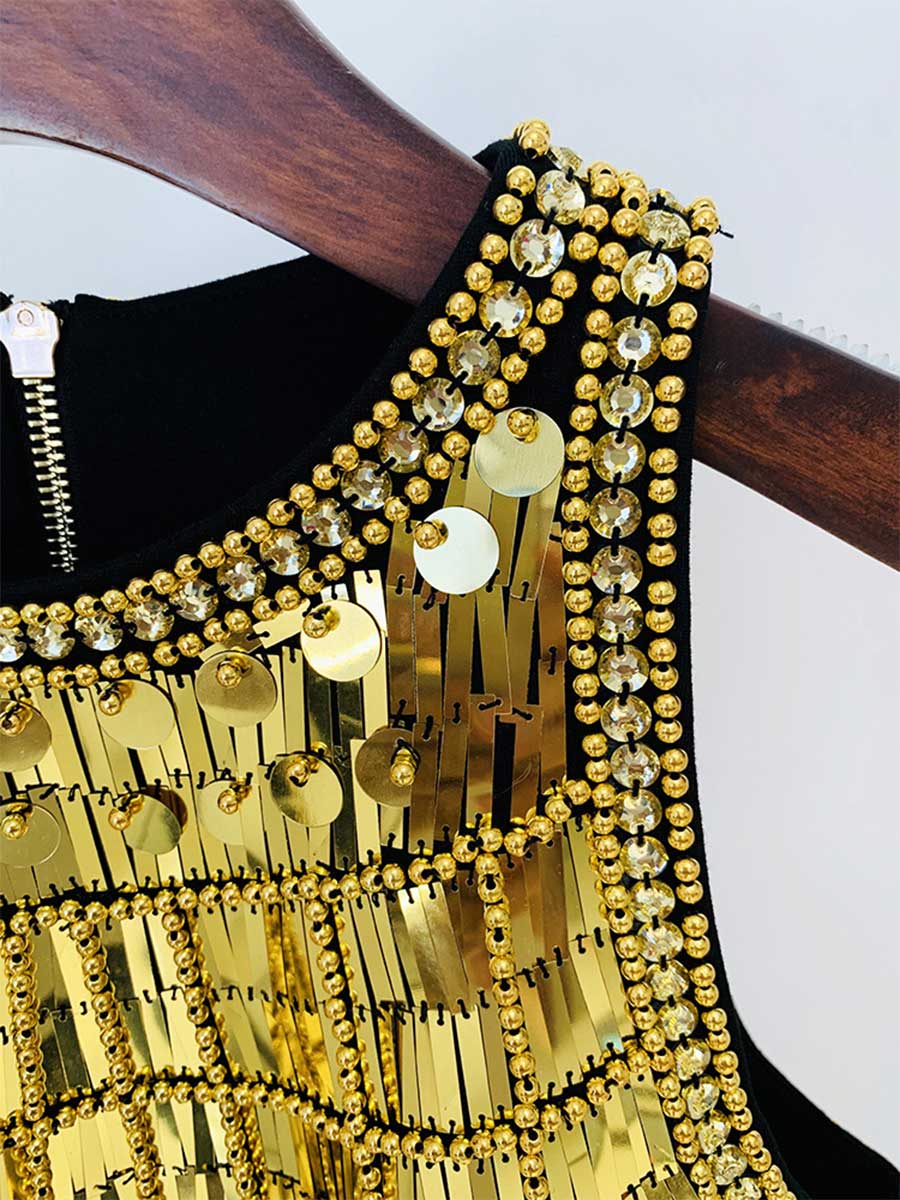 Metallic Black Sequin Mini Dress