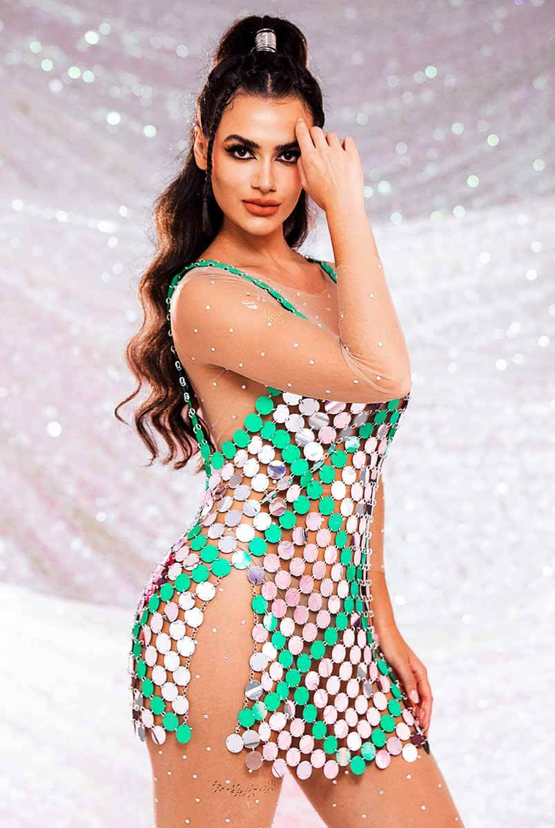 Silver Sparkly Mini Dress - Embellished Green Sequin Dress