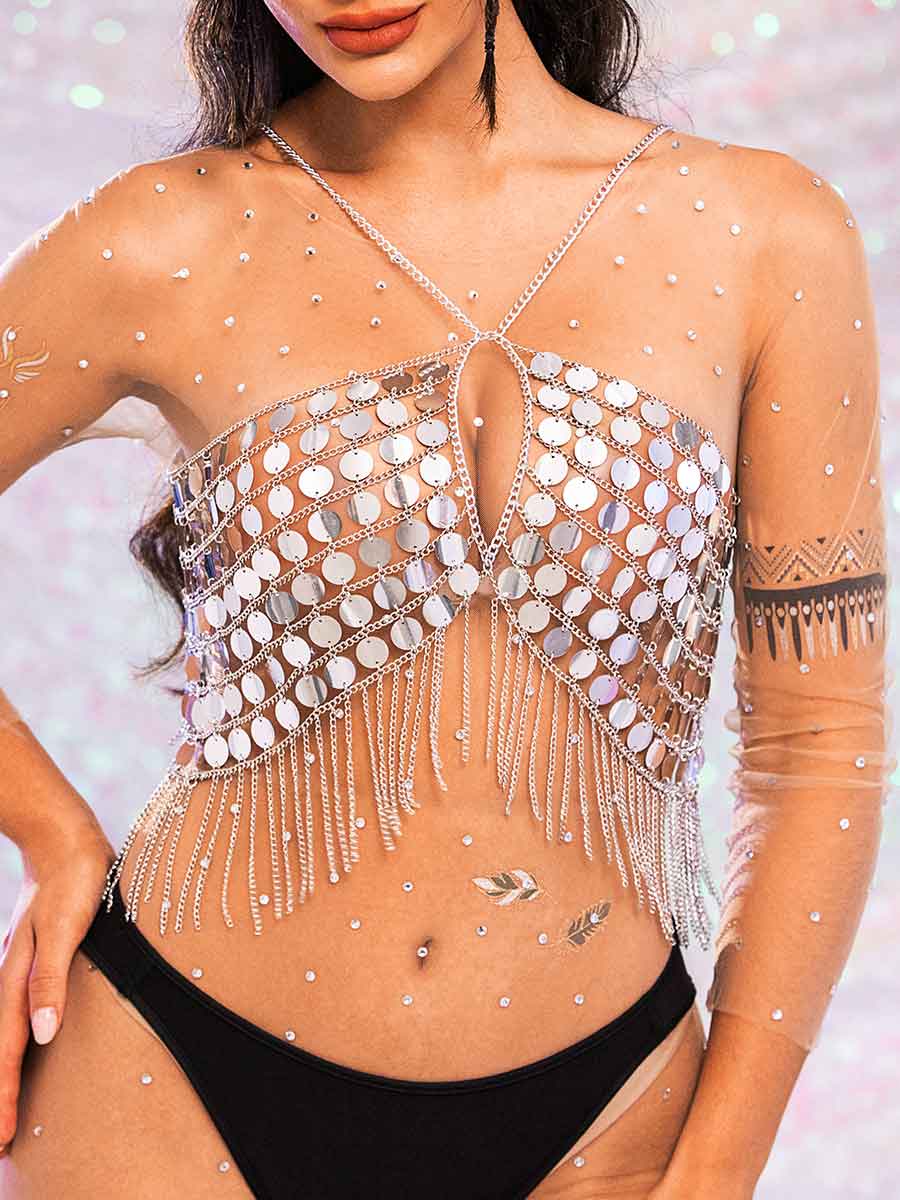 Silver metal chain bra top