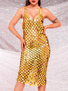gold sequin midi dress