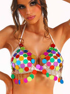 metal chain Iridescence sequin bra