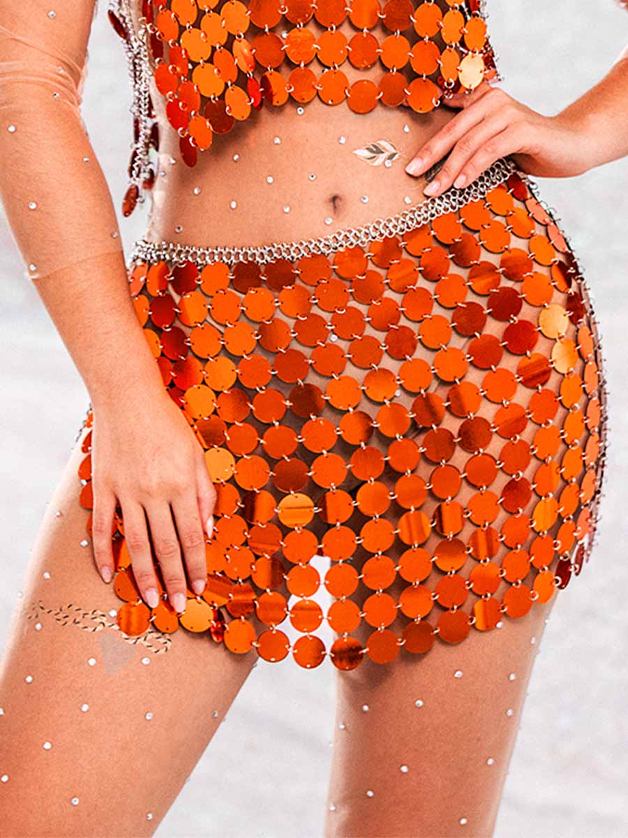 orange sequin skirt