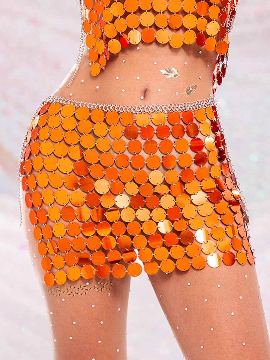 orange sparkly skirt