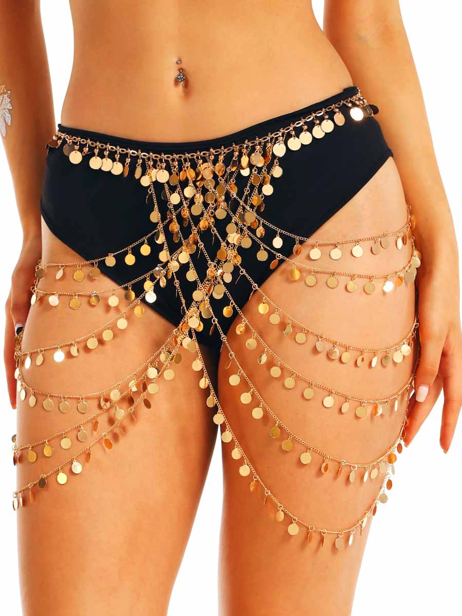 Gold Sequin Waist Chain Skirt