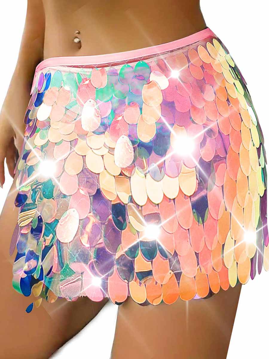 Pink Rainbow Sequin Mini Skirt Victray