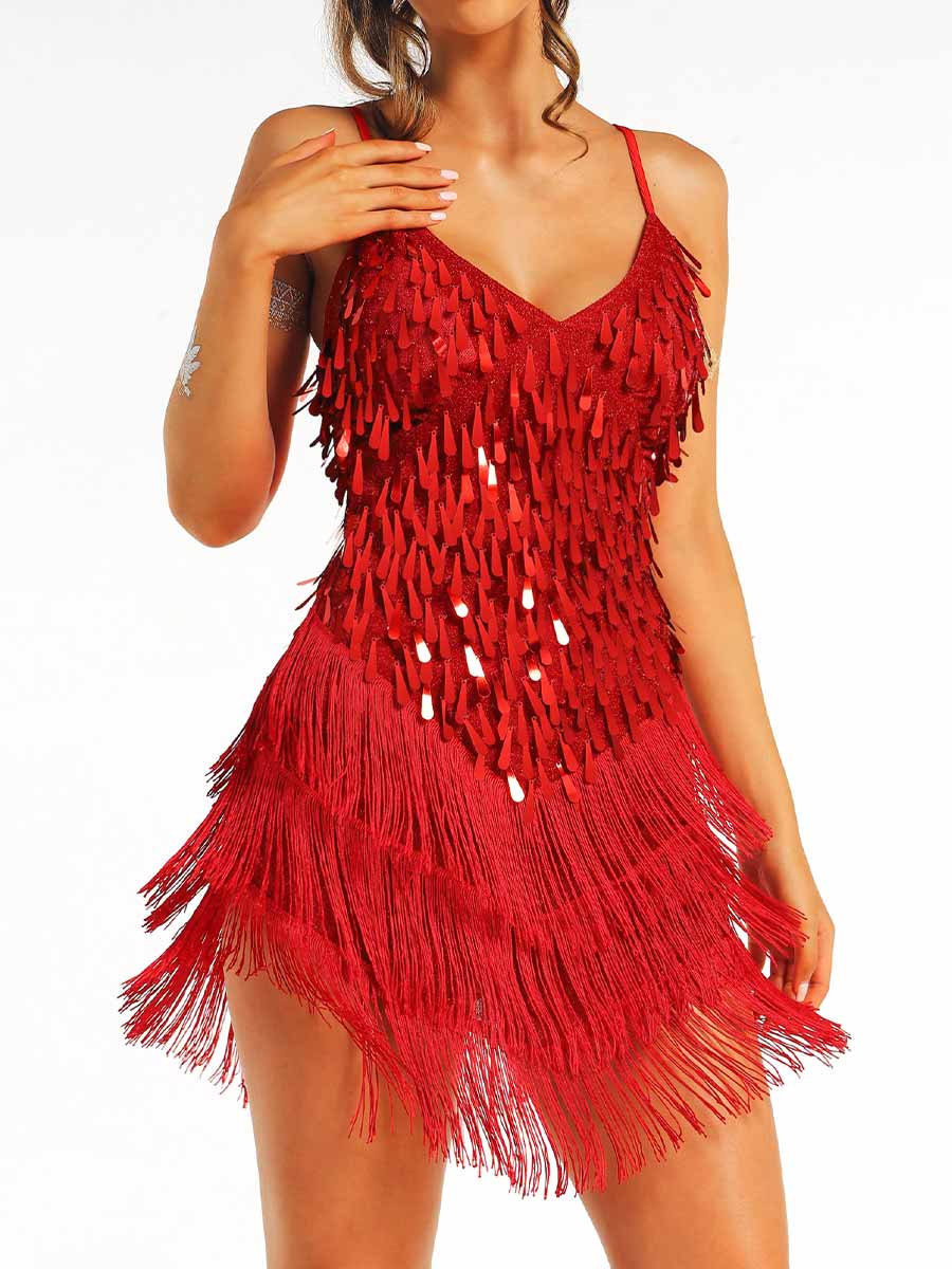 Red Sequin Fringe Dress