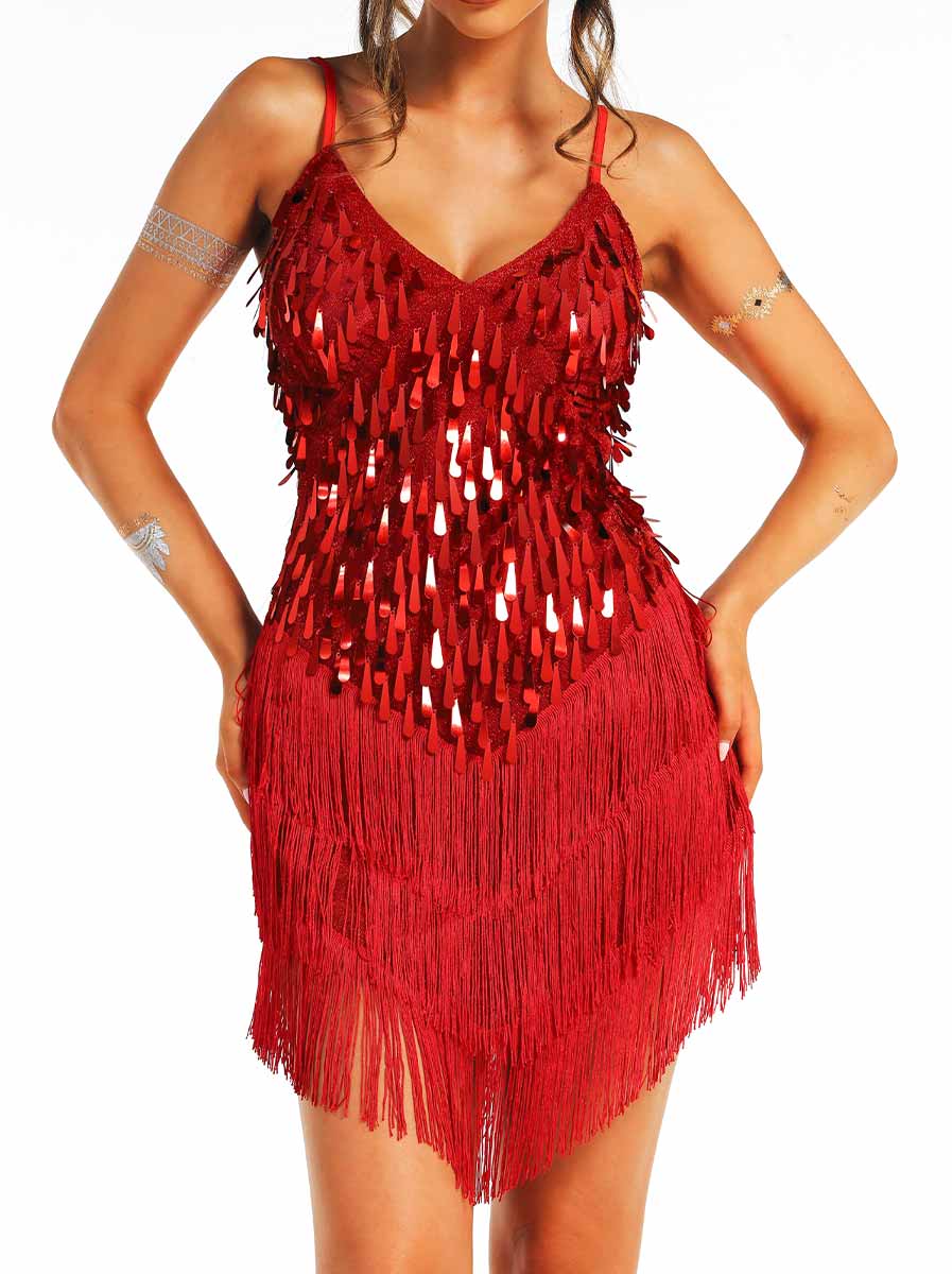 red sequin tassel Slip dress