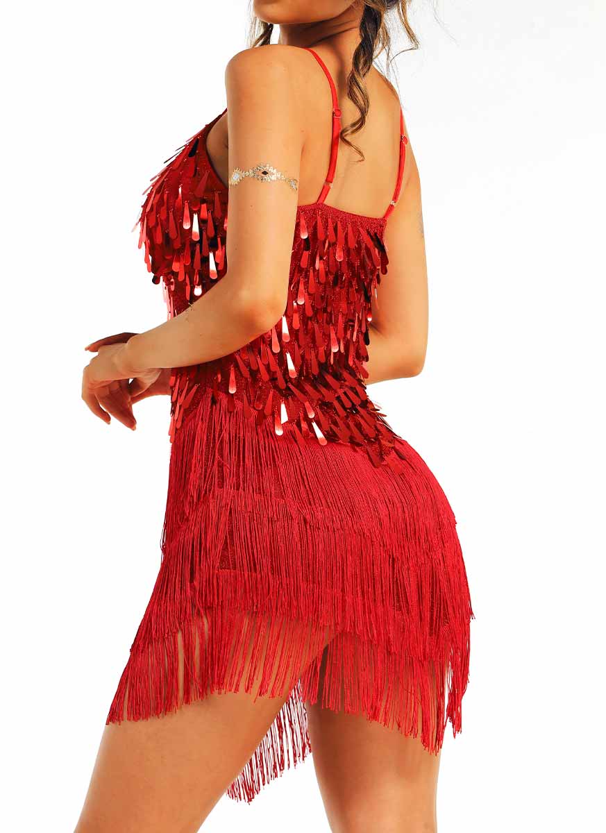 red sparkly tassel Slip dress