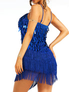 blue sparkly tassel slip dress