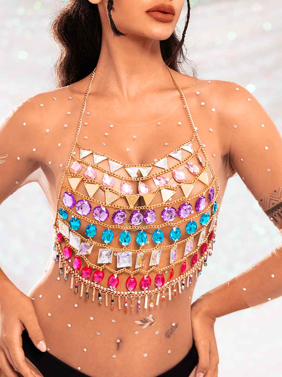 Shiny Metal Chain Crystal Tank Top