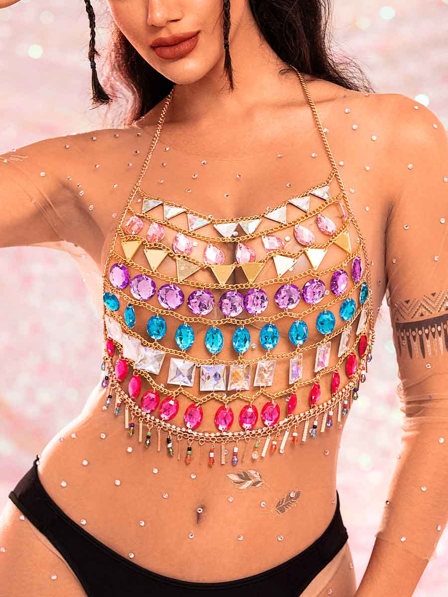 Multicolor Crystal Halter Top