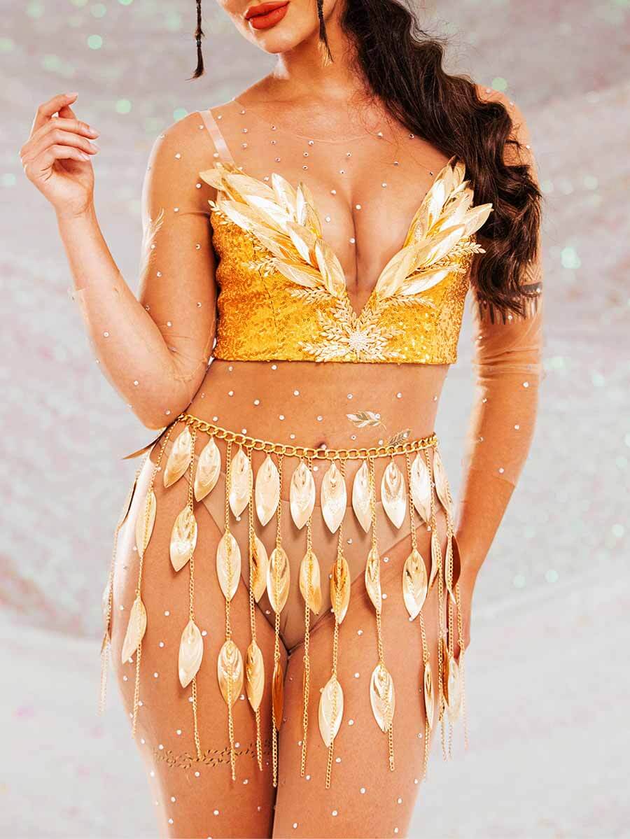 Gold Corset Top & Fringe Skirt