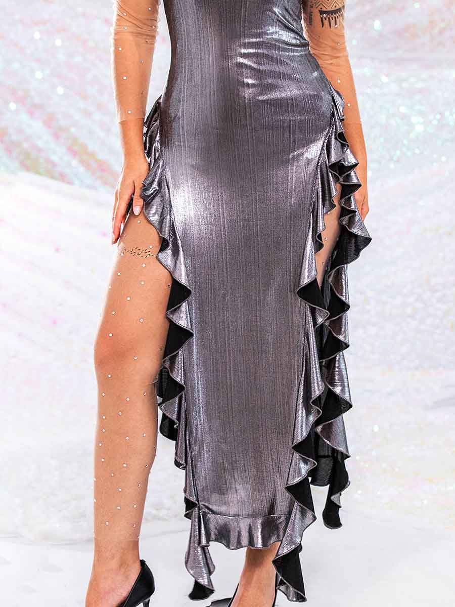 Silver grey reflective tube top dress