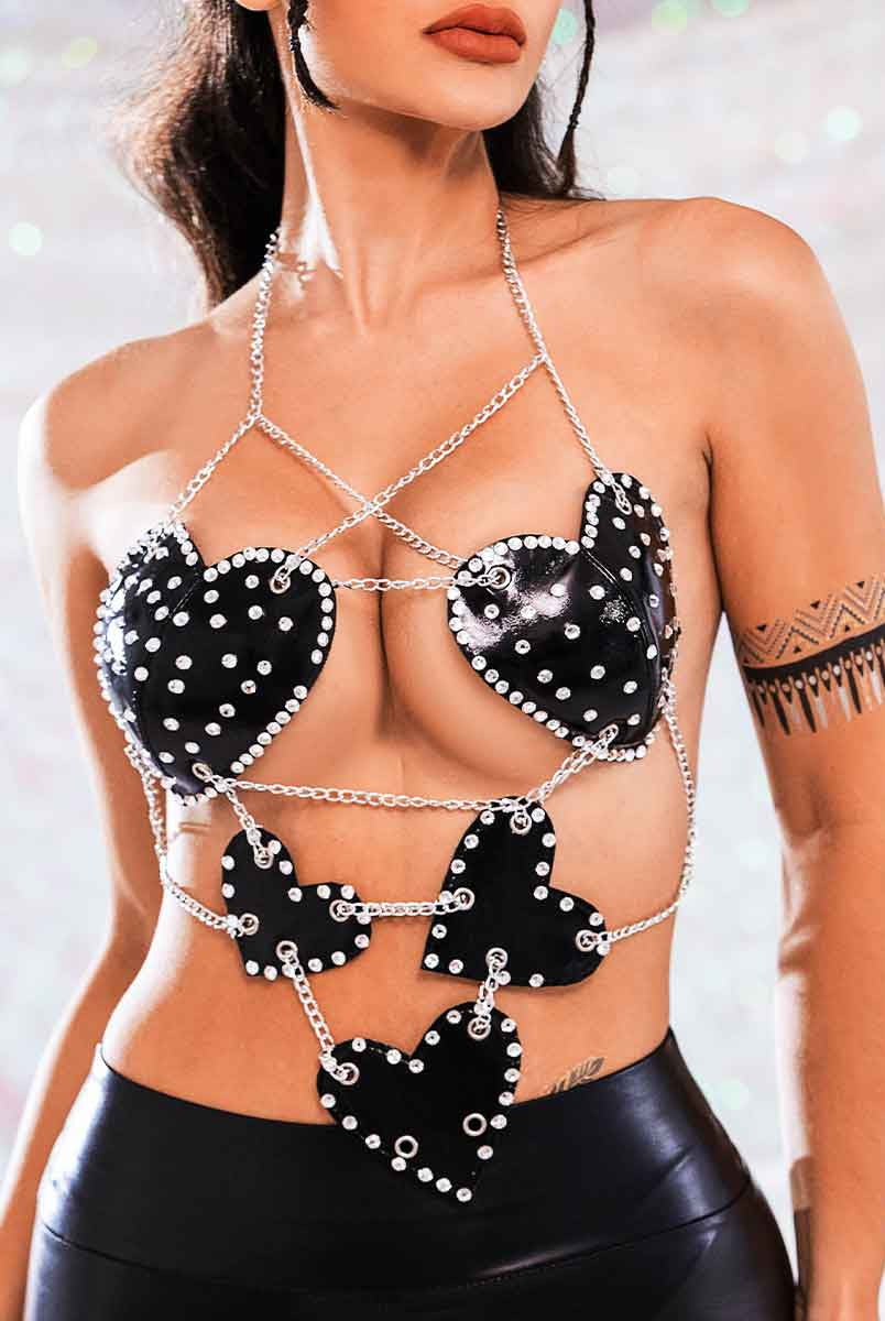 black bra with rhinestones