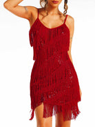 bohemian red sparkly tassel dress