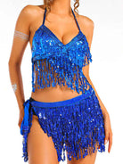 blue sequin tassel two-piece