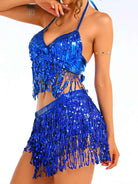 blue sequin fringe two-piece set