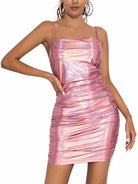 Reflective Metallic Pink Slip Dress