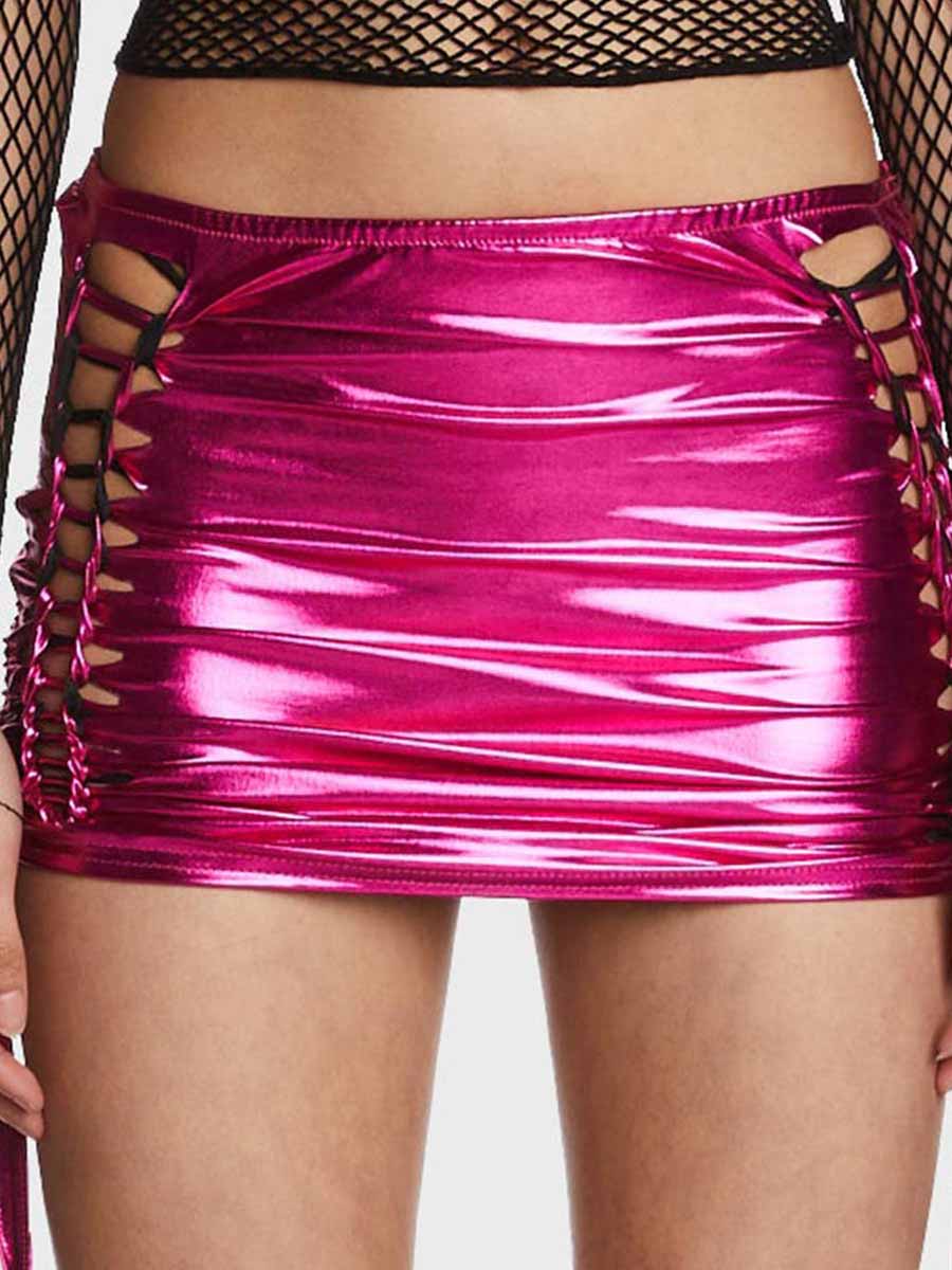 pink reflective tight mini skirt