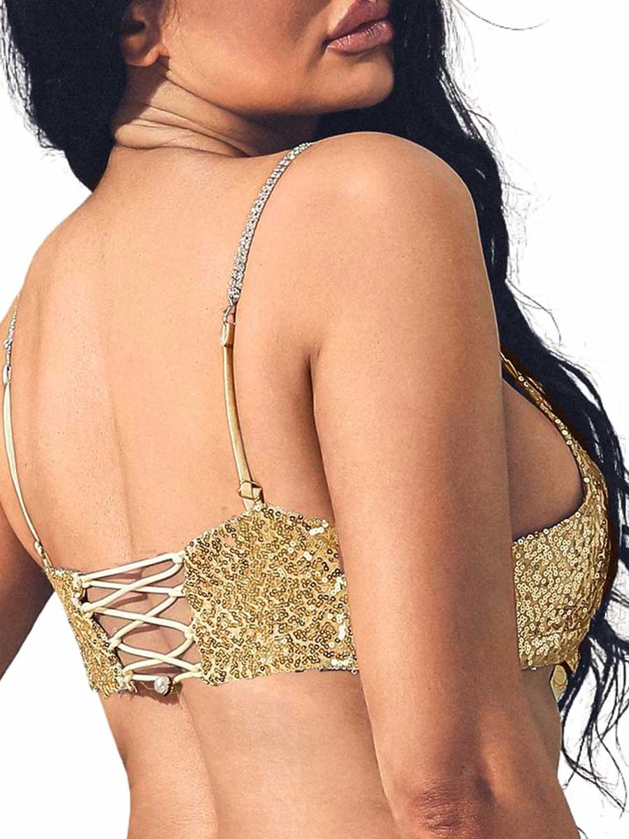 Dazzling Gold Bling Bra with Crystal Straps