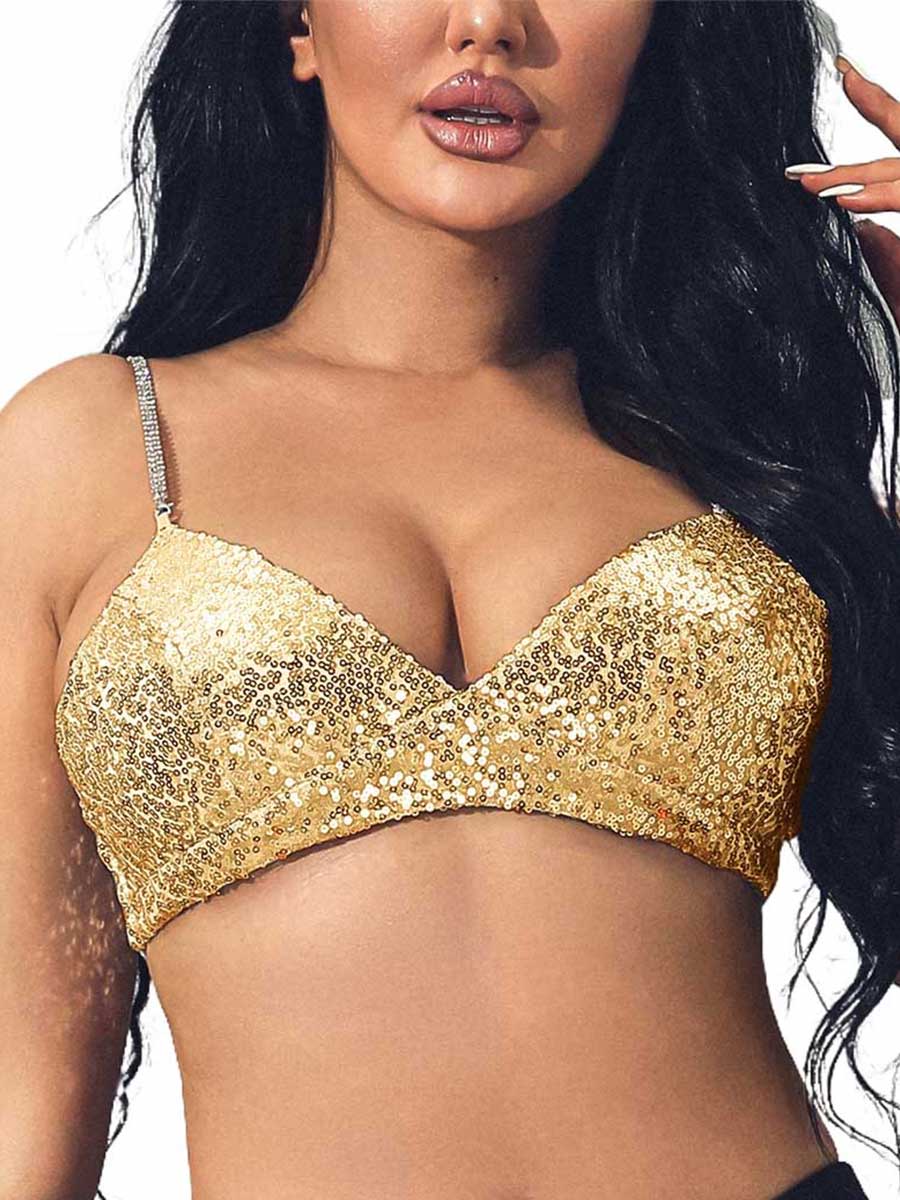 Glamorous Golden Sparkle Bra with Rhinestone Accents