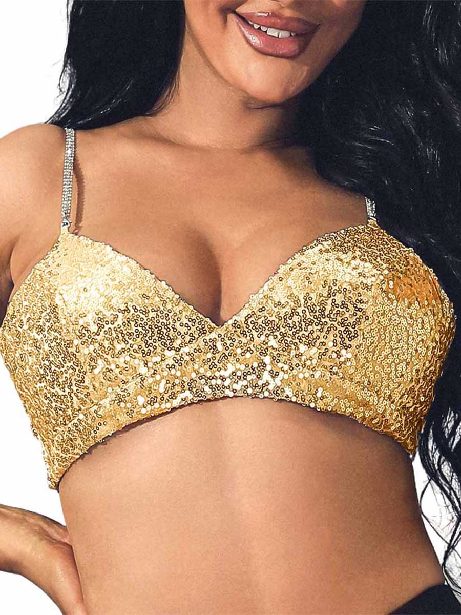 Sparkling Gold Bling Bra with Crystal-Encrusted Straps