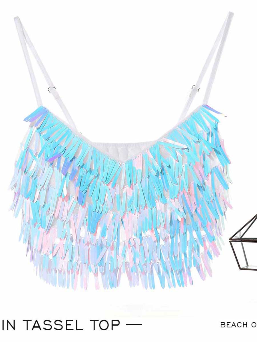 Sparkling Rainbow Fringe Top