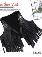 Reflective Black Leather Vest with Fringe