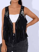 Shiny Black Leather Fringe Vest