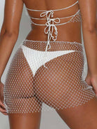 White Rhinestone-Adorned Mesh Skirt