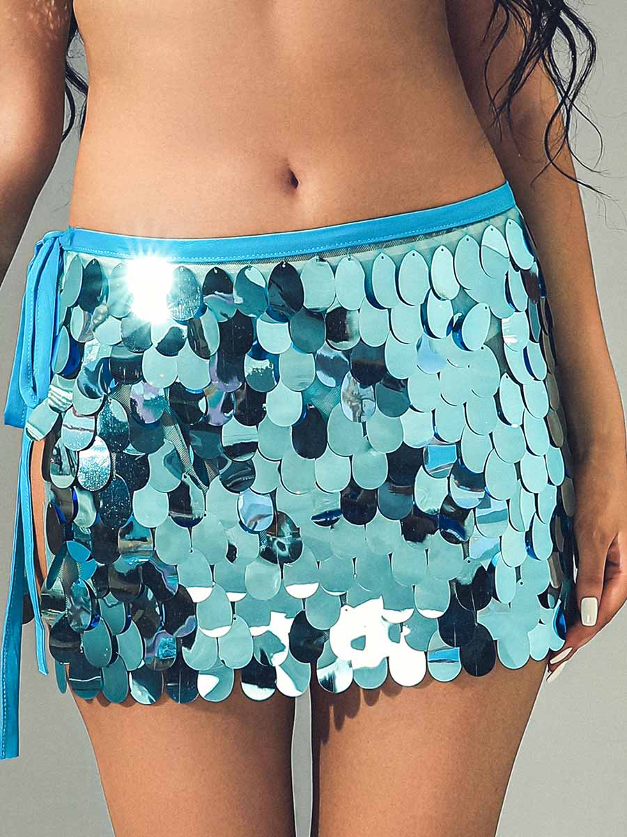 Dazzling Blue Sequin Short Skirt