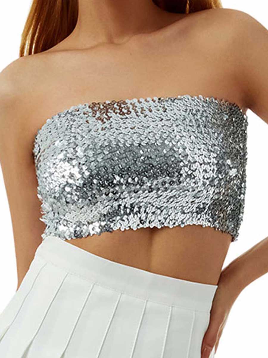 Silver Sequin Tube Top