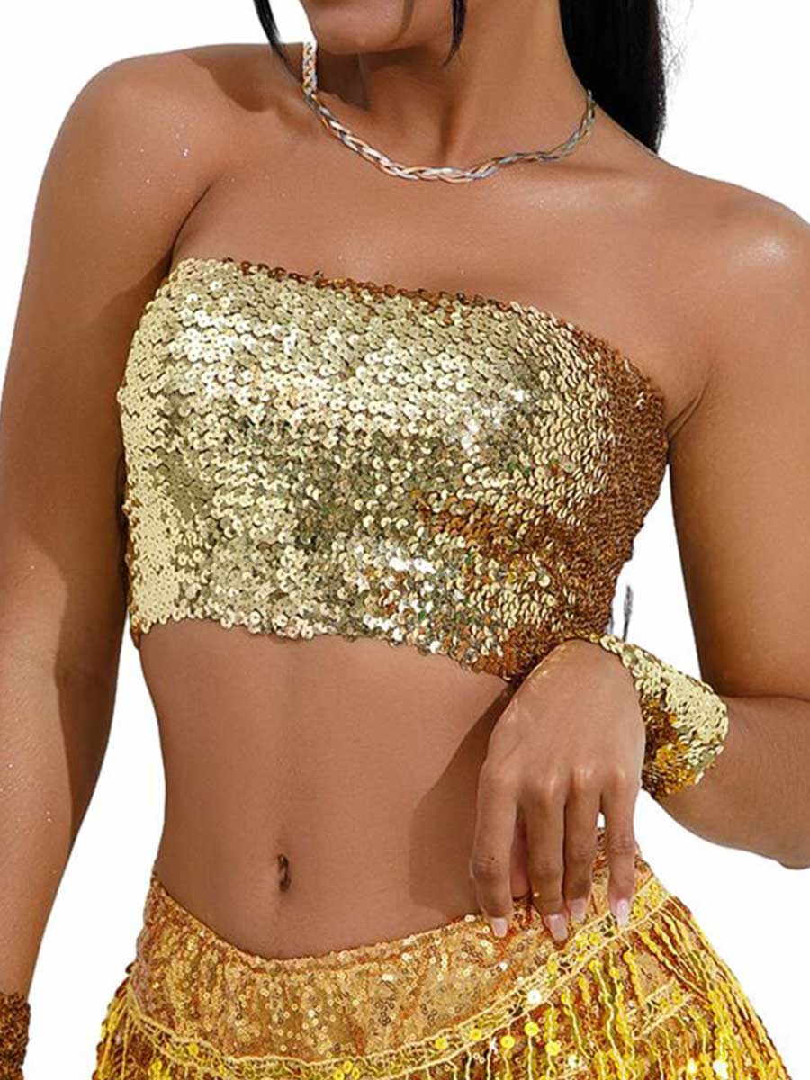 Gold Sequin Strapless Top