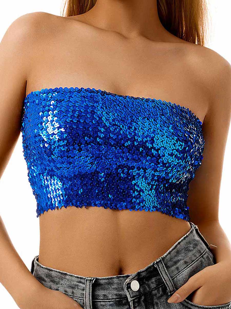 Blue Sequin Tube Top