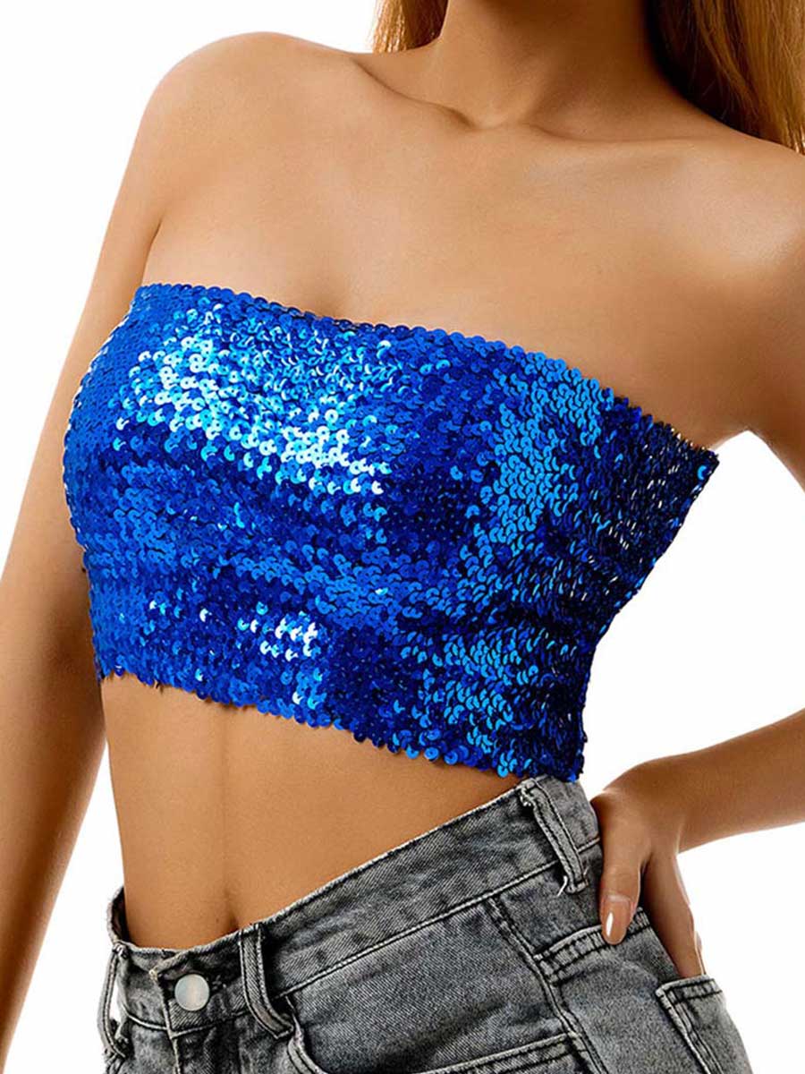 Sparkling Blue Strapless Top