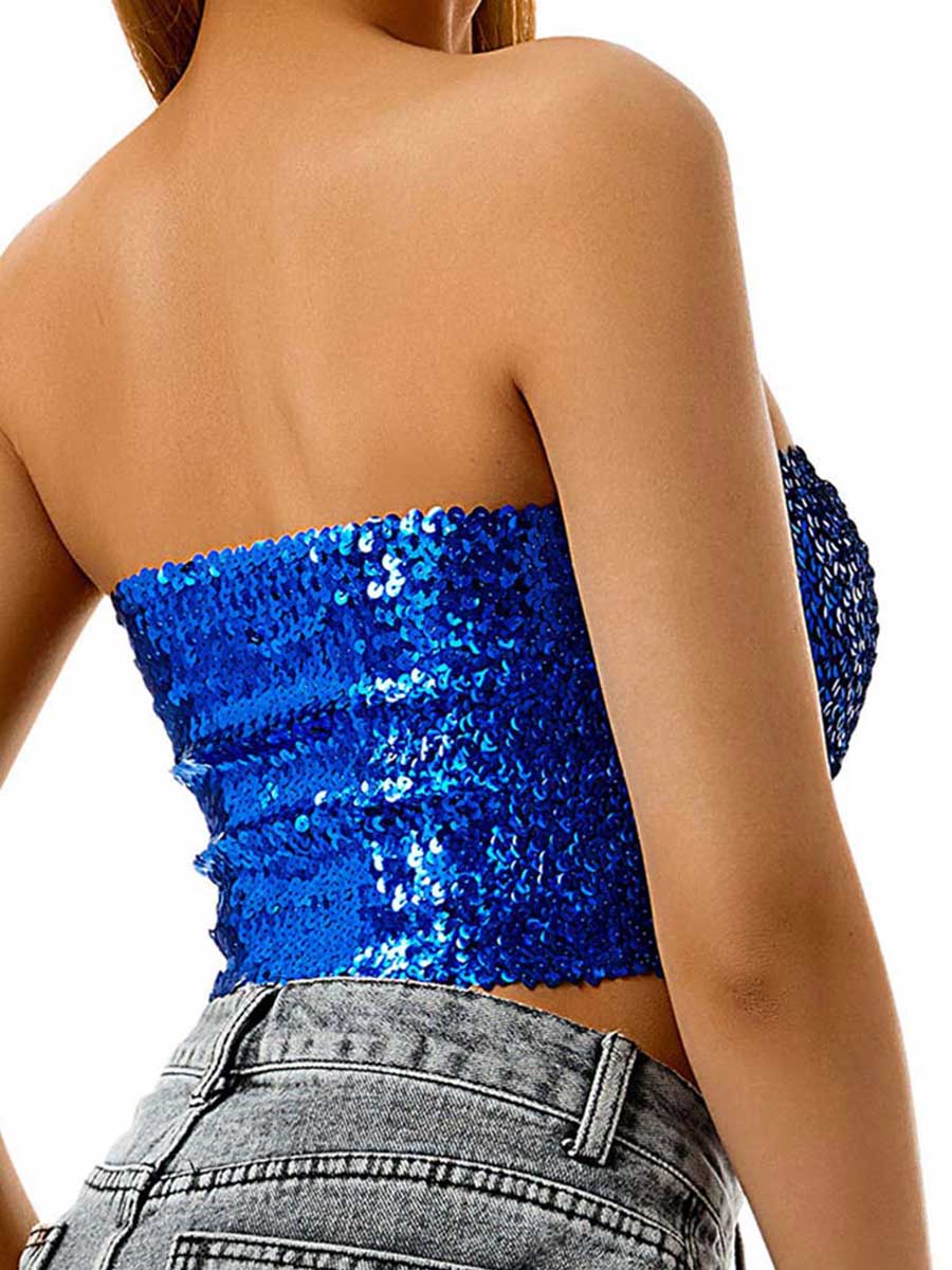 Shimmering Blue Sequin Crop Top