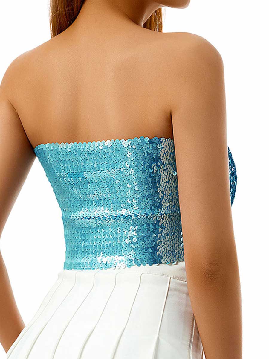 Sky Blue Shimmer Strapless Top