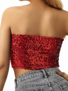 Red Shimmer Strapless Top