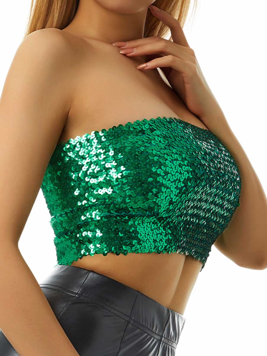 Shimmering Green Strapless Top