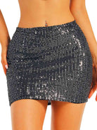 Silver Sequin Black Mini Skirt