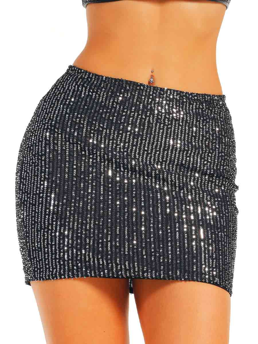 Silver Glitter Black Mini Skirt