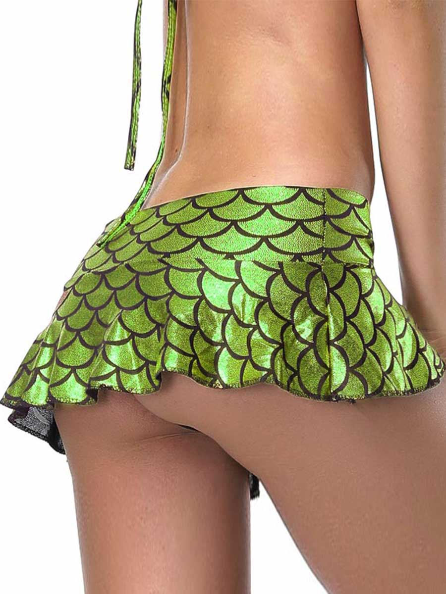 Green Fish-Scale Mini Skirt