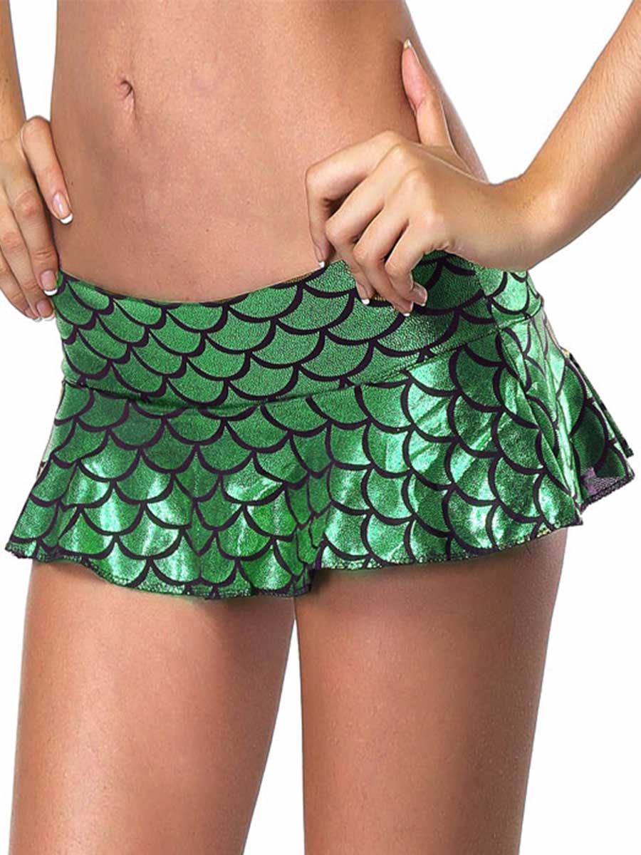 Dark Green Fish Scale Reflective Miniskirt