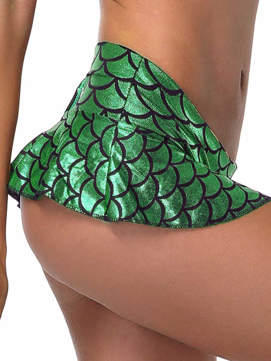 Reflective Emerald Fish Scale Short Skirt