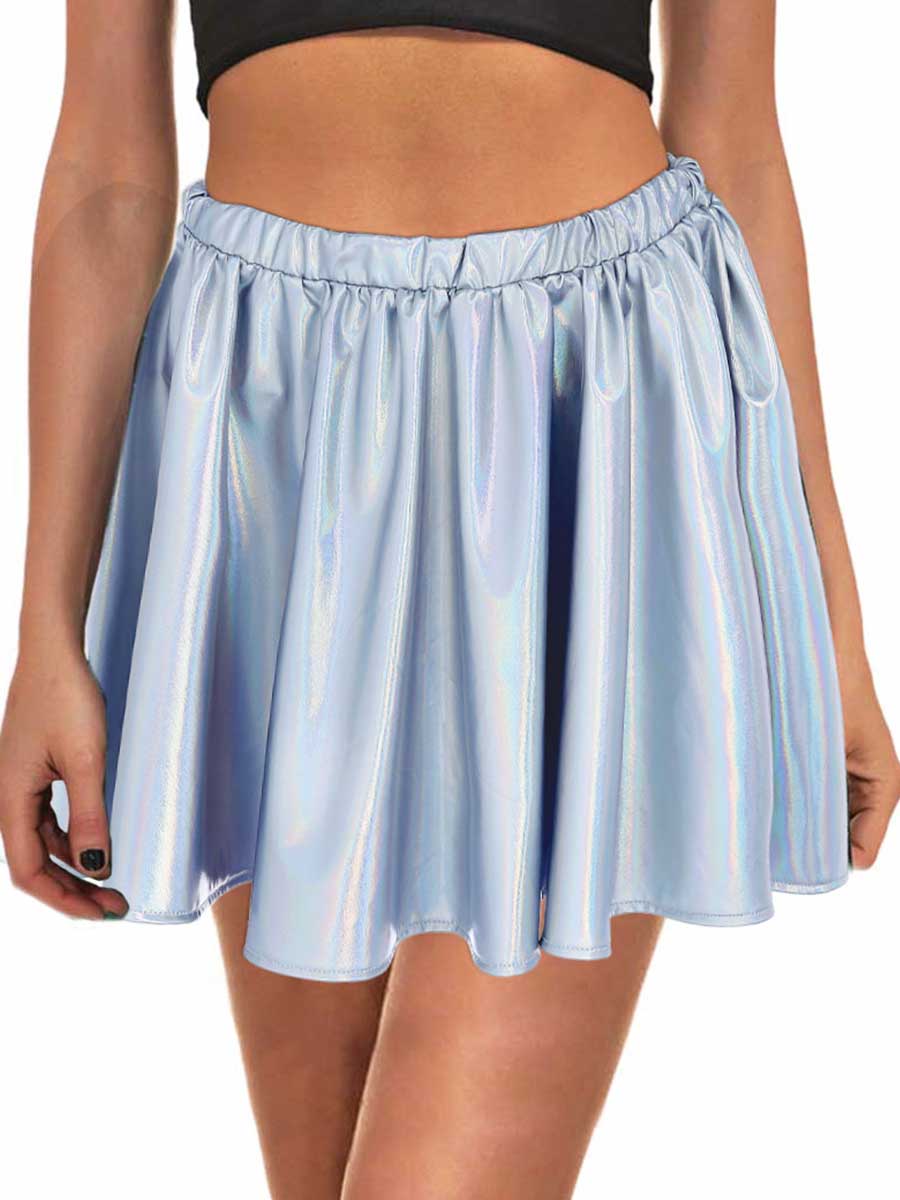 Holographic Silver Reflective A-Line Skirt