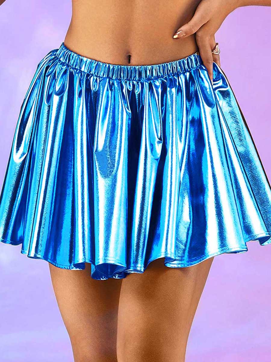 bright blue reflective A-line skirt