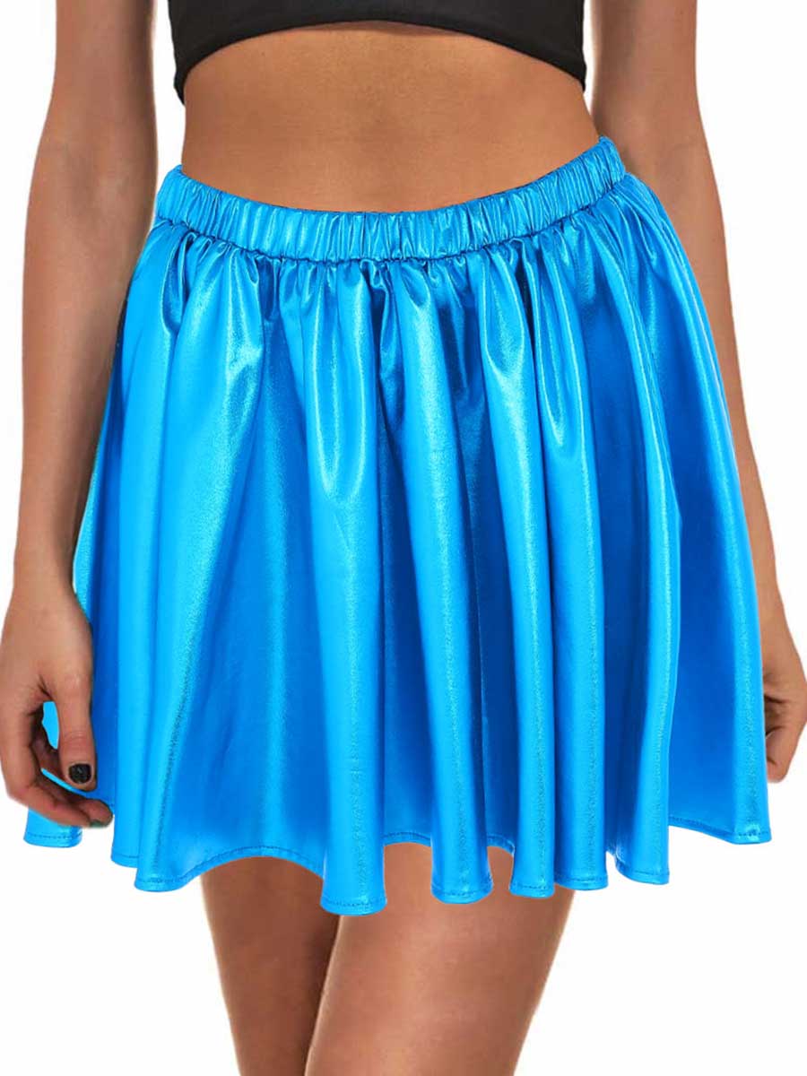 Electric Blue Shiny Flared Skirt