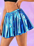 High-Gloss Reflective Blue Skater Skirt