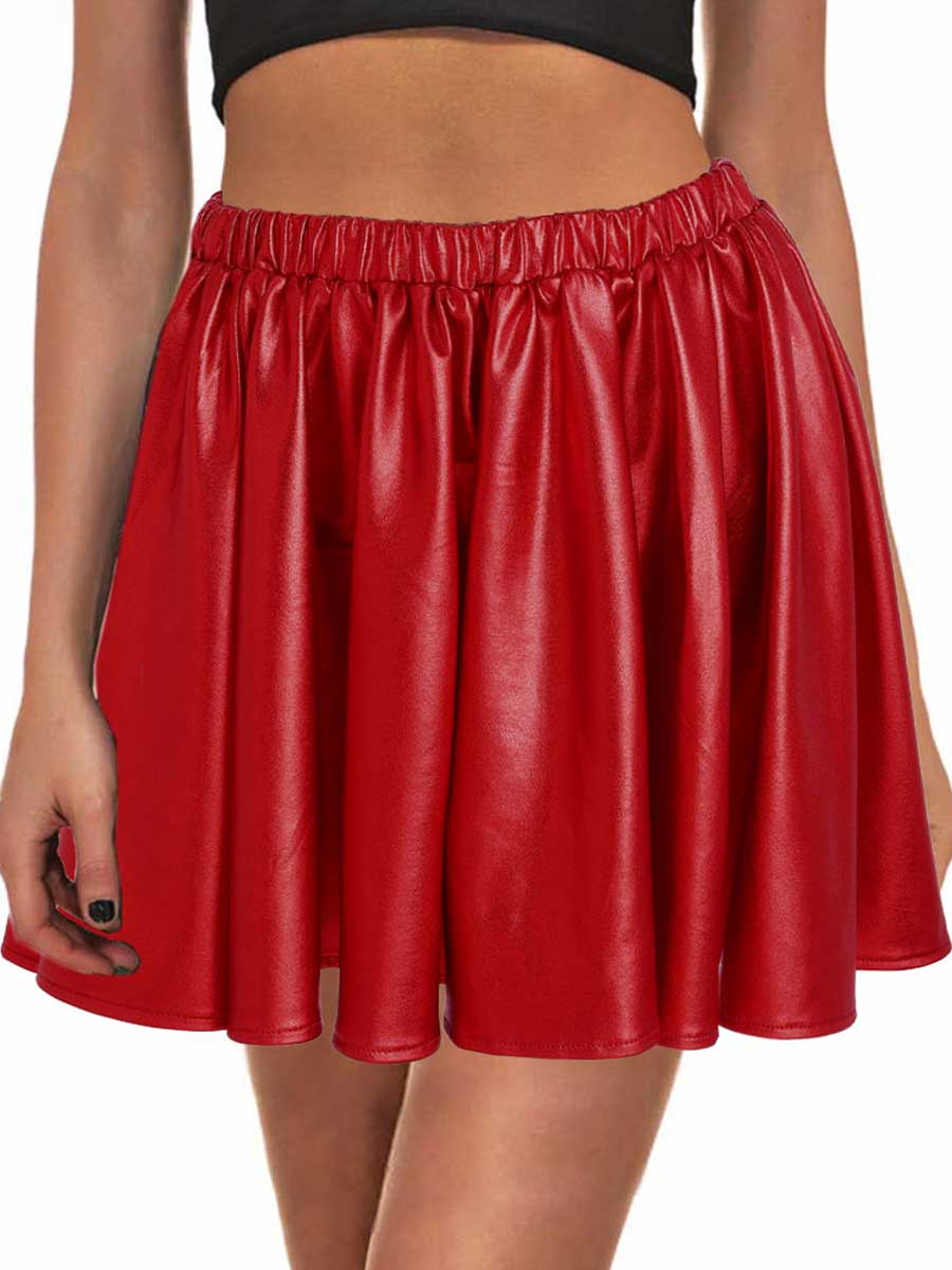 Shiny Red Pleated Skirt